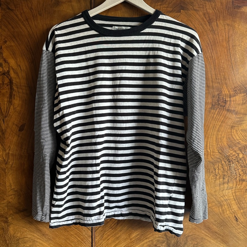Vintage Calvin Klein Black and White Striped Long Sleeve Tee